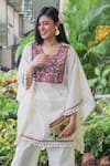 Buy_Ekavira_White Cotton Embroidered Round Kaftan And Palazzo Set _Online_at_Aza_Fashions