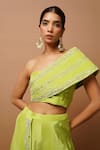 Buy_Ahi Clothing_Green Natural Crepe Hand Embroidered Zardosi One Shoulder Bustier And Palazzo Set _Online_at_Aza_Fashions