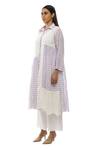 Khat_White Handloom Cotton, Poplin Collared Checkered Pattern Dress And Pant Set _Online_at_Aza_Fashions