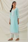 Buy_TIC_Blue Cotton Embroidered Butti Round Placed Kurta Palazzo Set _Online_at_Aza_Fashions