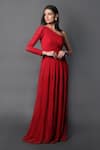 Buy_Swatee Singh_Red Georgette Solid One Shoulder Ruched Gown _Online_at_Aza_Fashions