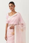 Buy_Label Earthen_Pink Organza Silk Embroidered Floral Sweetheart Neck Saree With Blouse  _Online_at_Aza_Fashions