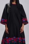Buy_Taika By Poonam Bhagat_Black Chanderi Embroidered Floral Round Applique A-line Tunic Set _Online_at_Aza_Fashions