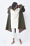 Buy_Kharakapas_Green Heavy Twill Lapel Double Breasted Trench Coat  _Online_at_Aza_Fashions