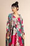 Nupur Kanoi_Magenta Satin Embroidery V-neck Floret Print Kaftan _Online_at_Aza_Fashions