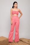 Kalakaari By Sagarika_Pink Cotton, Chiffon Embroidery, Lace Hand Crochet Top Pant Set_Online_at_Aza_Fashions