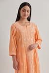 Buy_Priya Chaudhary_Peach Cotton Embroidered Chikankari Notched Neck Kurta Set _Online_at_Aza_Fashions