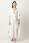 Buy_Musal_Ivory Cotton Linen Embroidery Leaf V Neck Kathy Neckline Kaftan _Online_at_Aza_Fashions