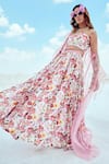 Buy_Nikita Vishakha_Pink Georgette Printed Floral Ruffle Cape And Lehenga Skirt Set For Women_Online_at_Aza_Fashions