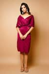 Buy_Ahi Clothing_Magenta Imported Velvet Plain Broad V Neck Wrap Dress _Online_at_Aza_Fashions