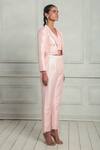 Buy_Couché By Anandini_Pink Tussar Collared Tussord Tweed Solid Jacket Pant Set _Online_at_Aza_Fashions