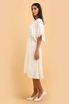 Buy_Label Ivish_Off White Silk, Velvet V-neck Asymmetric Gathered Dress _Online_at_Aza_Fashions