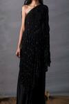 Buy_AK-OK_Black Cotton Embroidery Sequin One Shoulder Tunic And Skirt Set  _Online_at_Aza_Fashions
