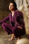 Buy_Eclat By Prerika Jalan_Wine Silk Chanderi Embroidered Pearls Cape  Spread Hand Jacket And Pant Set _Online_at_Aza_Fashions
