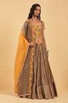 Buy_Aum By Asit And Ashima_Yellow Organza Embroidery, Cut Work Round Neck Floral Aari Lehenga Set _Online_at_Aza_Fashions