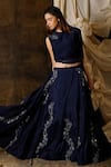 Buy_Eclat by Prerika Jalan_Blue Mysore Silk Embroidered Sequins Round Skirt With Draped Crop Top _Online_at_Aza_Fashions