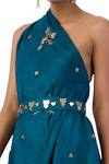 Buy_Meghna shah_Blue Embroidery Mirror Asymmetric One Shoulder Draped Dress _Online_at_Aza_Fashions