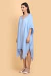 Buy_Label Ivish_Blue Silk, Chiffon Diamonds V-neck Embroidered Kaftan _Online_at_Aza_Fashions