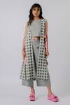 Tussah By Siddhi Shah_Black Cotton Bows Round Neck Chequered Pattern Jacket _Online_at_Aza_Fashions