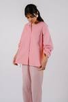 Tussah By Siddhi Shah_Pink Cotton Cut Work Round Neck Placed Shirt With Pant _Online_at_Aza_Fashions