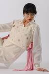 Tussah By Siddhi Shah_Off White Handloom Cotton Cut Work, Bows Collared Shirt With Overlay _Online_at_Aza_Fashions