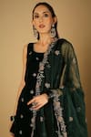Shop_Monk & Mei_Emerald Green Kurta: Velvet Embroidered Floral Cyra Sharara Set For Women_Online_at_Aza_Fashions
