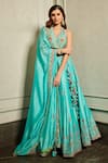 Buy_PUNIT BALANA_Blue Chanderi Silk Embroidery Halter Lehenga Set _at_Aza_Fashions