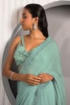 Jade By Ashima_Green Georgette Embroidery Floral Pre-draped Pleated Border Saree With Blouse _Online_at_Aza_Fashions