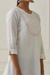 Shop_Kamaltaas_Off White Chanderi Silk, Cotton Embroidery, Piping Hand A-line Kurta And Pant Set_Online_at_Aza_Fashions