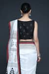 Buy_Sanjev Marwaaha_Ivory Chanderi Printed Geometric V Neck Block Saree With Blouse _Online_at_Aza_Fashions