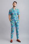 Buy_Nautanky_Blue 100% Fine Cotton Printed Floral Safari Shirt And Pant Set _at_Aza_Fashions