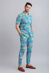 Nautanky_Blue 100% Fine Cotton Printed Floral Safari Shirt And Pant Set _Online_at_Aza_Fashions