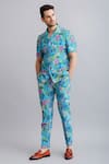 Buy_Nautanky_Blue 100% Fine Cotton Printed Floral Safari Shirt And Pant Set _Online_at_Aza_Fashions