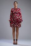 Shop_KoAi_Red Chiffon Round Floral Print A-line Dress _Online_at_Aza_Fashions