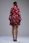 Shop_KoAi_Red Chiffon Round Floral Print A-line Dress _at_Aza_Fashions