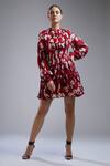 Buy_KoAi_Red Chiffon Round Floral Print A-line Dress _at_Aza_Fashions