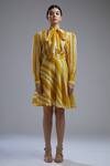 Shop_KoAi_Yellow Chanderi Striped Skirt_Online_at_Aza_Fashions