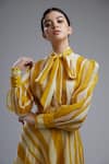 KoAi_Yellow Chanderi Round Striped Top _at_Aza_Fashions