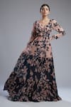 Buy_KoAi_Pink Georgette Leaf Neck Floral Print Ruffle Maxi Dress _Online_at_Aza_Fashions