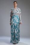 Buy_KoAi_Blue Georgette Floral Print Tiered Skirt_Online_at_Aza_Fashions