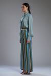 Shop_Koai_Green Silk Striped Palazzo _Online_at_Aza_Fashions