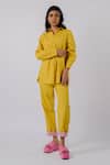 Buy Tussah By Siddhi Shah Yellow Cotton Bows Collared Solid Asymmetric Shirt And Pant Set Online at Aza Fashions Buy_Tussah By Siddhi Shah_Yellow Cotton Bows Collared Solid Asymmetric Shirt And Pant Set _Online_at_Aza_Fashions