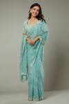 Buy_I Am Design_Blue Raw , Organza Floral Peppermint Candy Embroidered Saree Set _Online_at_Aza_Fashions