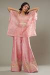 I Am Design_Pink Raw , Organza Candy Floss Embroidered Palazzo Set With Kaftan _Online_at_Aza_Fashions