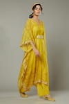 I Am Design_Yellow Silk Organza Floral Appliques, Mango Bite Candy Kaftan And Pant Set _Online_at_Aza_Fashions