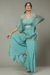 I Am Design_Blue Chiffon, Silk Organza Peppermint Candy Palazzo And Embroidered Kaftan Set _Online_at_Aza_Fashions