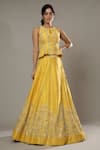 Shop_I am Design_Yellow Raw Silk Hand Embroidered Floral Pattern Mango Bite Bridal Lehenga Set _Online_at_Aza_Fashions