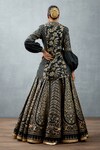 Shop_Torani_Black Heavy Raw Silk Digital Gulghast Parvaneh Lehenga Jacket Set _at_Aza_Fashions