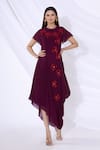 Buy_Urvashi Joneja_Purple Georgette Embellished 3d Floral Applique Round Draped Dress _at_Aza_Fashions
