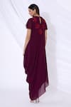 Shop_Urvashi Joneja_Purple Georgette Embellished 3d Floral Applique Round Draped Dress _at_Aza_Fashions